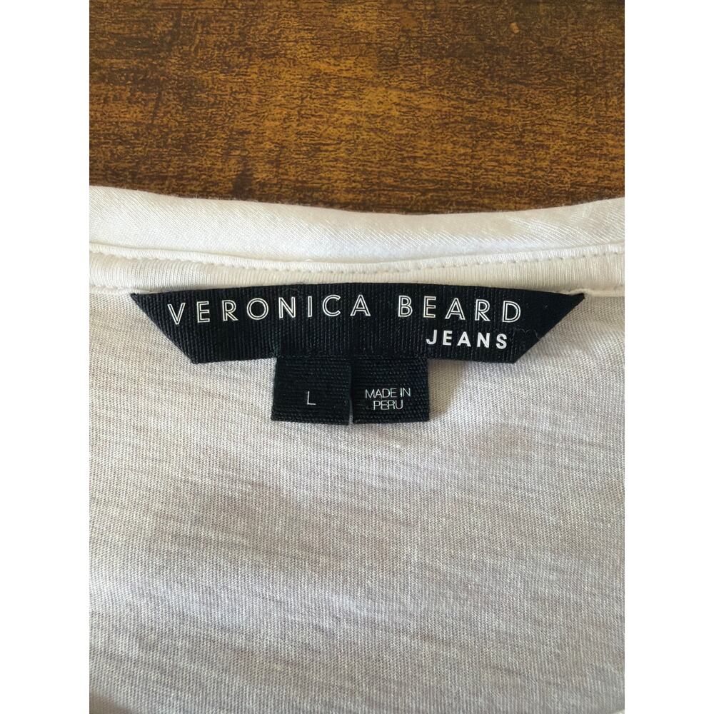 Veronica Beard Waldorf Ruched-Sleeve T-Shirt White Large Pima Cotton EUC - Picture 6 of 7